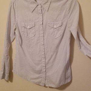 Classic Blue and White Striped Shirt with Pockets